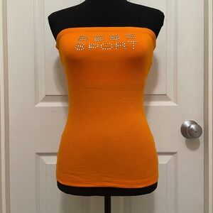 Vintage Bebe Sport Tube Top Orange Ribbed Rhinestone Y2K McBling NWT USA Made Lg